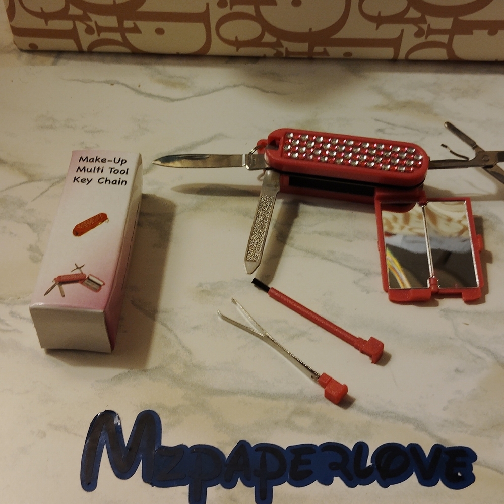 Red Multi-Tool Keychain with Rhinestones - Picture 3 of 6